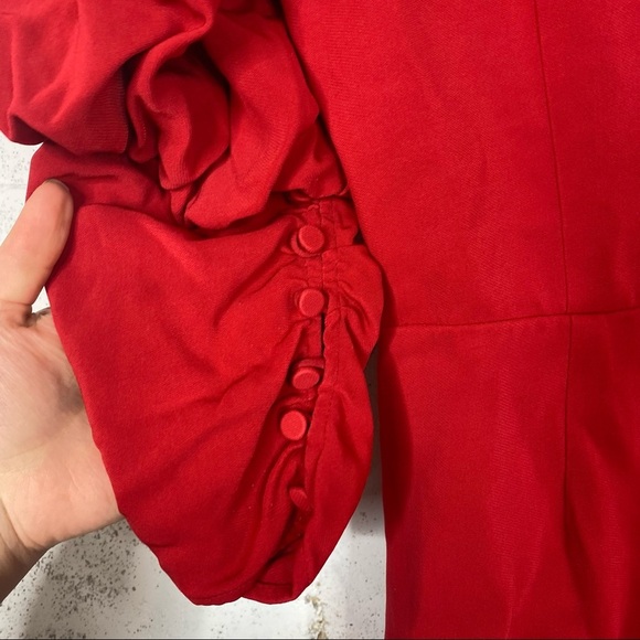 Self Portrait Crepe Red Midi Ruffle Puff Sleeve Crepe Dress Size 10 - Picture 4 of 7